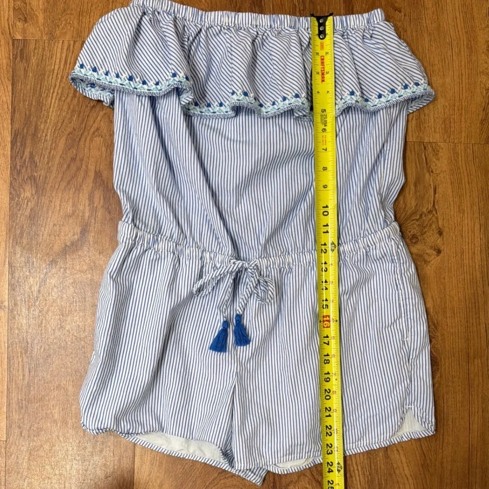 Vineyard Vines Women Small Blue White Seersucker Off‎ Shoulder Ruffle Romper